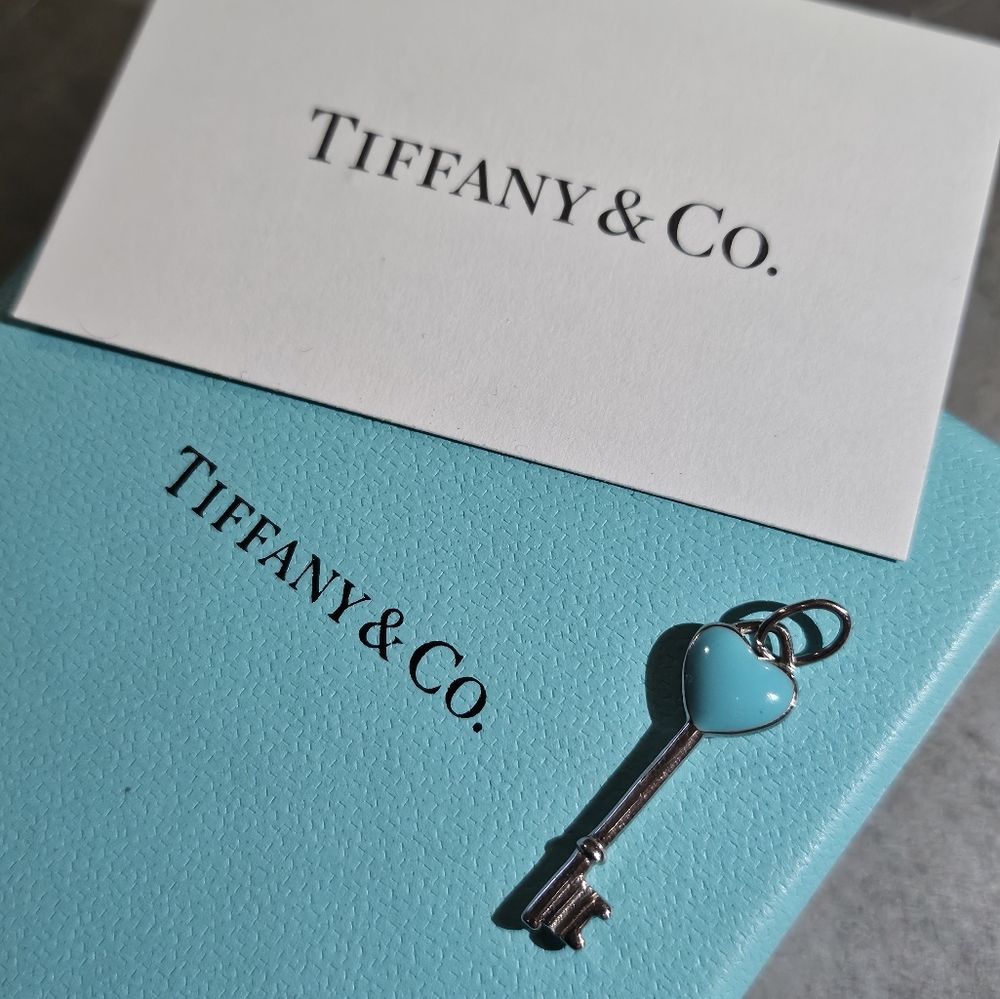 Authentic Tiffany & Co Heart Key Pendant Blue Enamel Finish